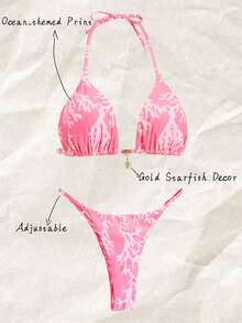 Swim Mod Bộ bikini gợi cảm cổ yếm in họa tiết ngẫu nhiên dành cho nữ, trang phục đi biển mùa hè. - Nhiều màu - Xem 3