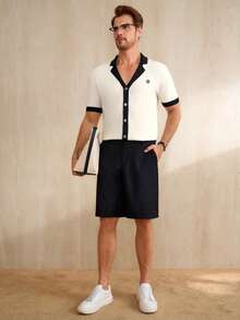 Manfinity CityGents Camiseta de punto de manga corta con ribete de contraste casual y para ir al trabajo, primavera/verano - Multicolor - Ver 4