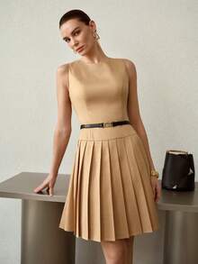 MOTF PREMIUM SLEEVELESS PLEATED HEM SHORT DRESS - Black - View 5