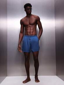 PLAYBOY X SUMWON 男士蓝色抽绳腰泳裤 夏季沙滩泳池游泳短裤 休闲泳装 - 藍色 - 查看 3