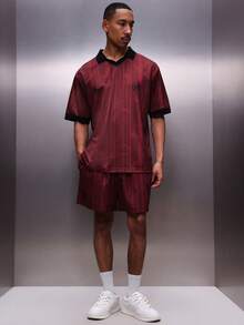 PLAYBOY X SUMWON Men's Burgundy Football Graphic Print Casual Athletic Shorts With Black Logo Design Summer Streetwear Drawstring Waist Regular Fit Mid Thigh Length - Red - View 4