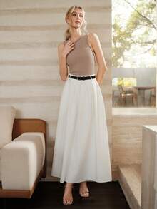 Anewsta Women's Elegant Modern All-Match Versatile Layering Khaki Knit Tank Top - Khaki - View 6