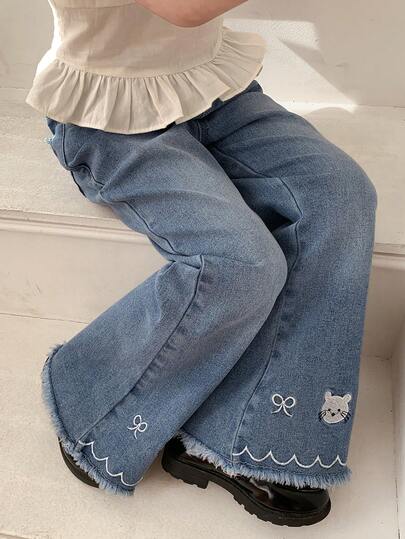 DAZY Pantalones vaqueros acampanados con bordado para niñas, otoño