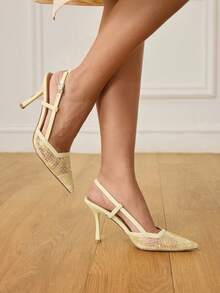 CUCCOO HITCHD 纯色拼接金属装饰简约休闲女式高跟鞋春季鞋款春假复活节舞会高跟鞋 - 芥末黃 - 查看 8