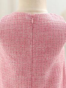 SHEIN Glamorique Kids 女婴蝴蝶结装饰网纱拼接派对连衣裙 - 粉色 - 查看 3