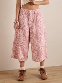 Easelle Quần lửng nữ kiểu dáng thường ngày, túi xéo, họa tiết da báo hồng, thích hợp cho các buổi hòa nhạc đồng quê, rộng rãi và thoải mái. - Hồng - Xem 4