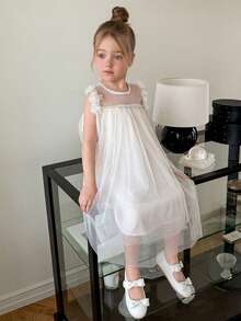 DAZY Girls Sleeveless Round Neck Mesh Tulle Dress, Young Girl Fall Clothes - Apricot - View 7