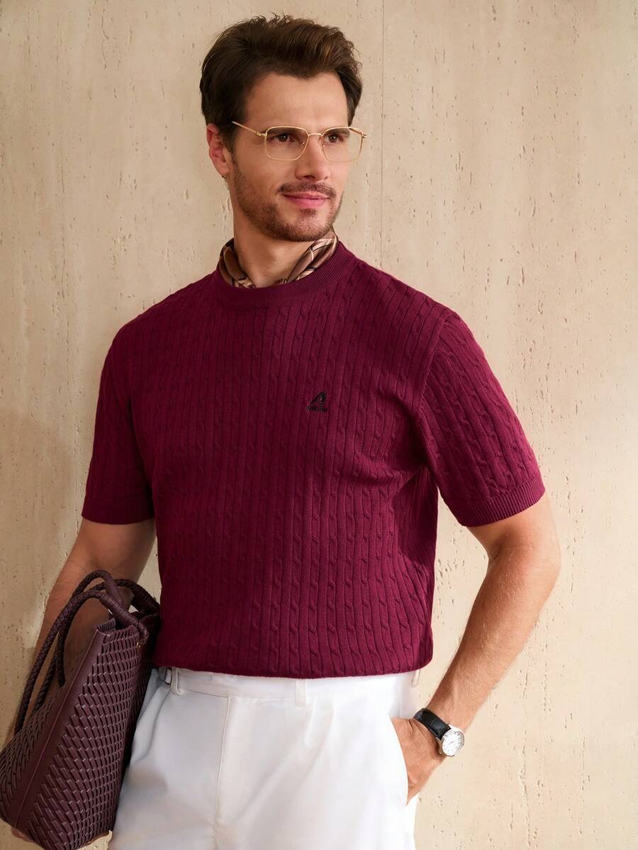 Manfinity CityGents Men's Letter Embroidery Crew Neck Short Sleeve Knit Top - Multicolor - View 1