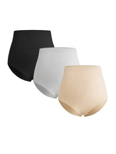 3pcs/Set Plus Size Seamless High Waist Maternity Underwear, High Elasticity, Elegant, Soft, Non-Restrictive, Simple & Comfortable Everyday Wear