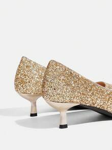 CUCCOO TILAWA Women's Glitter Pointed Toe Elegant Cat Eye Stiletto High Heel Pumps - Gold - View 5