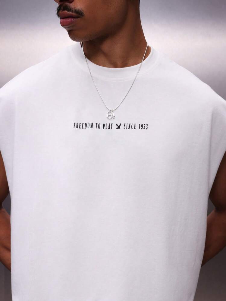 PLAYBOY X SUMWON Men's Graphic Back Tank Top With Freedom To Play Logo Print Sleeveless Cotton Tee Summer Style