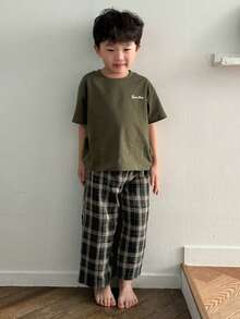 Dazy Kids 年轻男孩字母印花短袖 T 恤和格子裤睡衣套装 - 綠色 - 查看 3