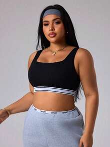 SHEIN Dewbera Sujetador deportivo sin costuras negro y blanco para yoga, talla grande para mujer - Multicolor - View 5
