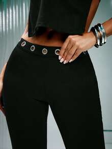 Denimoi O Ring Cut Out Waist Boot Cut Pants Sexy Outfits Sexy Pants GNO Clubwear Concert Outfits - Black - View 5