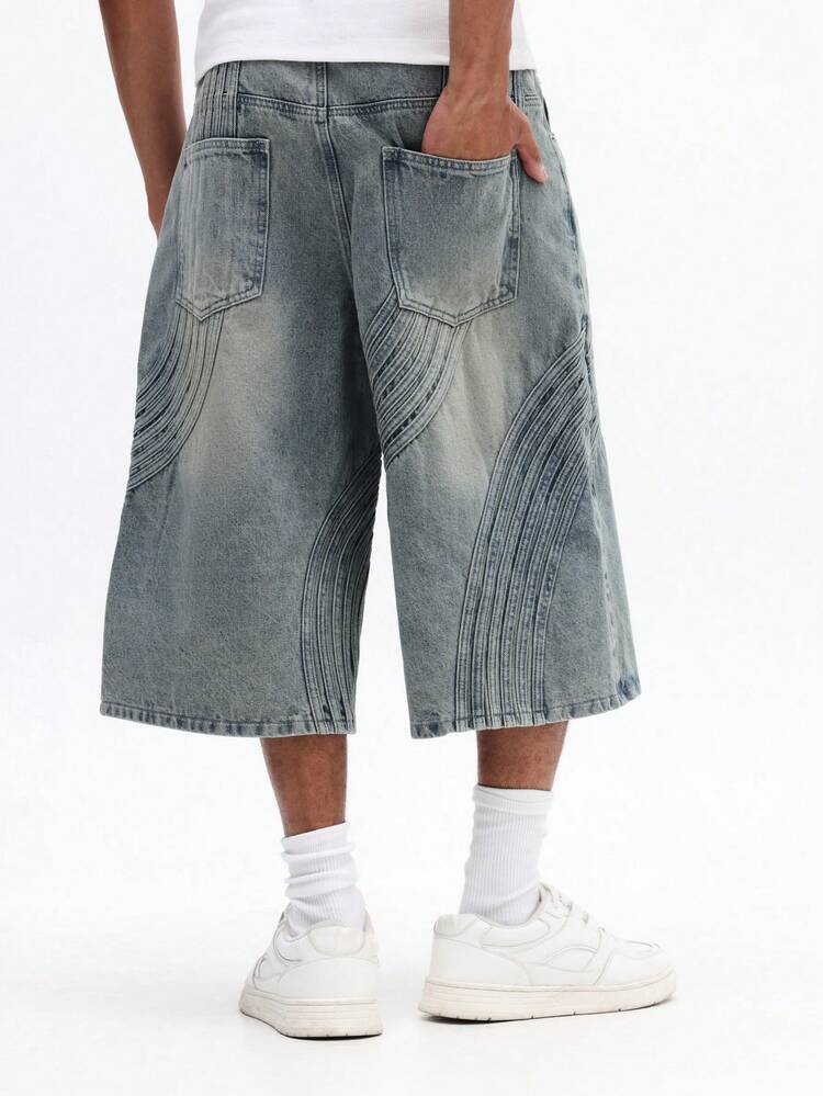 SUMWON Wide Leg Seamed Denim Jorts