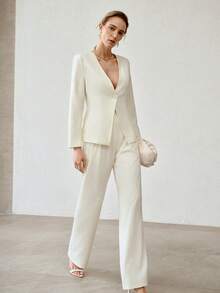 MOTF PREMIUM V领收腰极简日常通勤女式西装外套 - 白色 - 查看 1