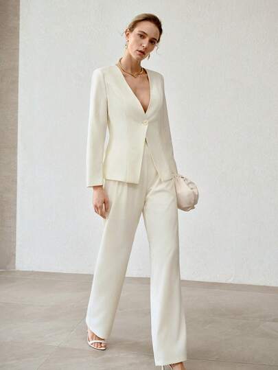 MOTF PREMIUM V-NECK WAIST CINCHED MINIMALIST DAILY COMMUTE WOMEN BLAZER