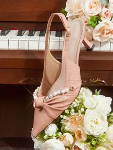 CUCCOO HITCHD 女士简约尖头仿珍珠装饰休闲高跟鞋，适合圣诞节穿着 - 珊瑚橙 - 查看 13