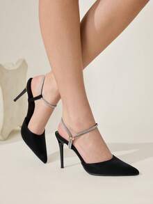 CUCCOO CHICEST Ladies' New Sexy Rhinestones With Black High Heels, Slingback Pointed Thin Heels, Banquet Party Sandals - Black - View 5