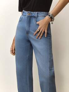 Daynim Quần jeans cạp cao dáng mom - Rửa trung bình - Xem 4
