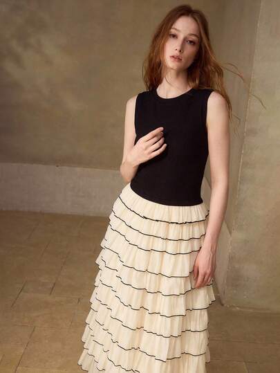 MOTF PREMIUM WOMEN'S FASHION 2 IN 1 RUFFLE HEM DRESS