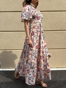 Solivie Women's V-Neck Floral Print Ruched Casual Vacation Date Dress - Multicolor - View 5