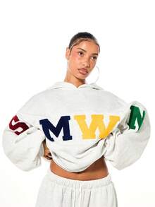 SUMWON WOMEN Quần jogger nữ màu xám dáng rộng in chữ nổi bật với chi tiết chữ màu sắc, chủ đề World Cup - Xám - Xem 4