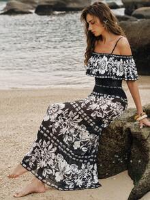 Swim Oasis 2pcs/Set Summer Fashion 3D Print Design High-End Bestselling Ruffled One-Piece Swimsuit With Beach Cover-Up Dress - Multicolor - View 1