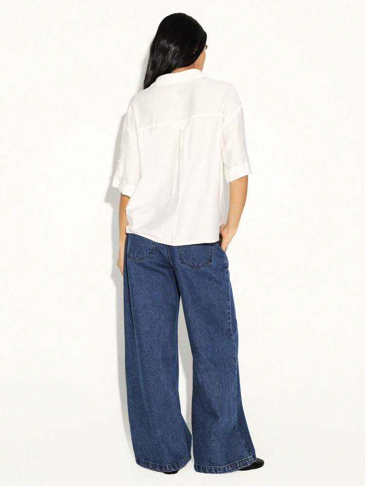 KSTM Damen Weite Bein Jeans mit Kette Gürtel, Hohe Taille Denim Palazzo Hose, Retro Vintage Stil Lässig Streetwear