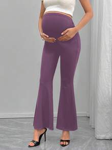 Momance Adjustable Waist Maternity Flare Leg Pants - Purple - View 4