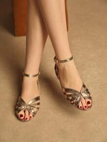 Rosivie 夏季新款女士棕色绒面编织绑带凉鞋，绑带包覆式露趾高跟罗马鞋，时尚通勤宴会鞋 - 槍色 - 查看 5