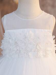 Glamorique Kids Baby Girls' Multilayer Tulle Flower Girl Wedding Dress, 3D White Flower Puffy Princess Soft Cute Party Dress - White - View 1