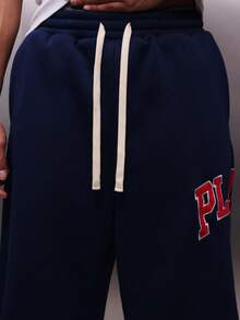 PLAYBOY X SUMWON 男士海军蓝兔子标志图案抽绳篮球短裤，带侧袋，夏季休闲运动短裤 - 寶藍色 - 查看 7