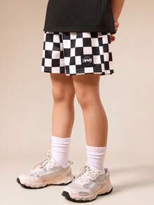 SUMWON Boys Short Sleeve Crew Neck T-Shirt With Checkered Pattern Shorts Two Piece Casual Summer Outfit Set - Black - View 4