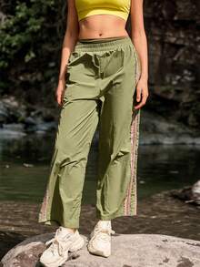 Medorelle 女士户外运动撞色蕾丝边裤 - 0.霧綠 - 查看 2