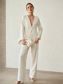 MOTF PREMIUM V领收腰极简日常通勤女式西装外套 - 白色 - 查看 4