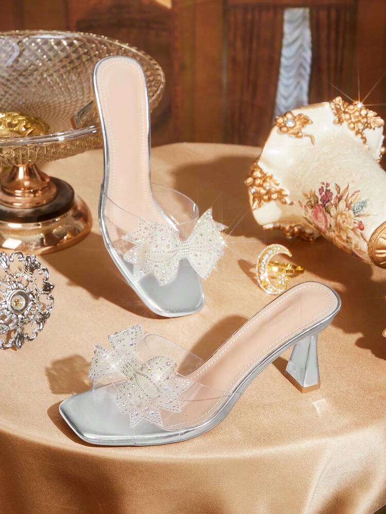 CUCCOO TILAWA Women's Fashionable Elegant Party Crystal Bow Decor High Heel Sandals
