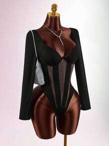 Amplova 2026 New Sheer Sexy Bodysuit - Black - View 4