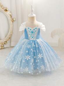 SHEIN Glamorique Kids 女婴公主裙，生日派对，婚礼庆典，舞会礼服，蓝色公主裙，雪花网纱，四季皆宜，更显可爱俏皮，中东、欧洲和美洲均有销售，带袖，舞会礼服，优雅派对礼服，蓝色女婴连衣裙，优雅婴儿圣诞连衣裙，冰雪奇缘连衣裙，女童公主裙，女婴公主裙，女童冬季连衣裙，女童冬季生日连衣裙 - 藍色 - 查看 7