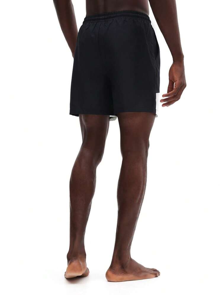 Drawstring Color Block Beach Swim Shorts Side Pockets Summer Vacation Swimwear