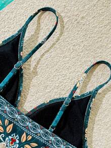 Vivid Eden 女士夏季沙滩印花性感比基尼上衣 - 綠色 - 查看 5