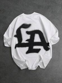 SLATEMANN 男士休闲字母印花水钻装饰短袖T恤，夏季 - 白色 - 查看 1