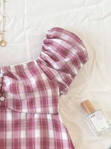 SHEIN 女童休閒修身短袖短版領口上衣 - 紅白色 - 查看 4