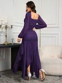 Modelyn Women's Elegant Solid Color Maxi Mermaid Dress For Party - Purple - View 2