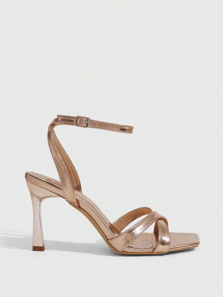 CUCCOO SZL Women Shoes Spring And Summer New Champagne Cross Strap Ankle Strap Women's High Heel Sandals Fashion Comfortable Versatile Sexy Party Banquet Women's Sandals Women's Shoes