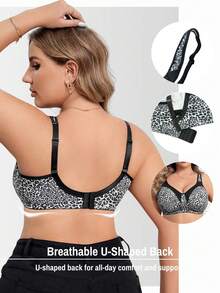 SHEIN 1 pieza Sujetador inalámbrico de talla grande con estampado de leopardo empalmado - Multicolor - Ver 2