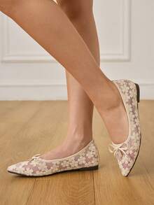 CUCCOO HITCHD Zapatos de ballet con punta puntiaguda, malla transpirable y lazo. Zapatos elegantes y versátiles de color beige con diseño slip-on para dama - Beis - Ver 7