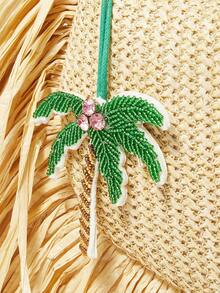 Viva Strut 1 chiếc túi xách nữ, túi cói, túi đan bằng rơm, có tua rua, mặt dây chuyền hình cây dừa đính đá và hạt cườm màu xanh lá cây, thời trang, thanh lịch, đơn giản, cá tính, đa năng, thích hợp cho bãi biển, kỳ nghỉ, mùa hè, ven biển, tiệc bãi biển, lễ hội âm nhạc. - Màu Khaki - Xem 6