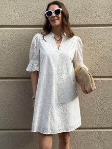 Solivie Women's Mid-Sleeve Printed Valentine's Day Spring/Summer Dress, Valentine's Day Outfit Summer Dress Vacation Outfits Women White Dress - White - View 8