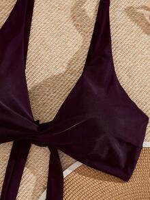 Swim Vcay Plus Size Solid Color Tie Front Swimwear Top - Red Violet - View 4